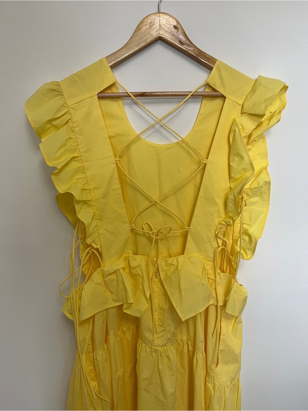 Allina Liu Camilla Dress in Butter Yellow Lace Up Side Midi Size 8 NWOT - Picture 8 of 8